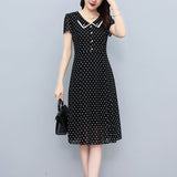 Hanitii Polka Dot Chiffon Dress V-Neckline Women Clothes HADR026