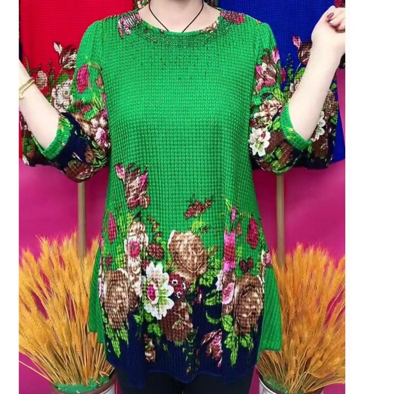 Hanitii 2023 Summer Women Blouse Casual Clothes 3/4 Sleeve Flower Tops HATP051