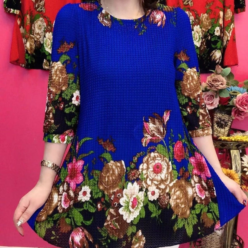 Hanitii 2023 Summer Women Blouse Casual Clothes 3/4 Sleeve Flower Tops HATP051