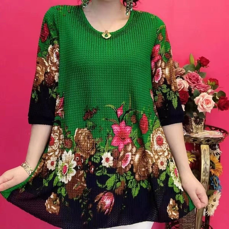 Hanitii 2023 Summer Women Blouse Casual Clothes 3/4 Sleeve Flower Tops HATP051