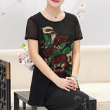 Hanitii 2023 Summer Flower Print Blouse Casual Tops Short Sleeve Sheer Women Clothes HATP038