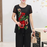 Hanitii 2023 Summer Flower Print Blouse Casual Tops Short Sleeve Sheer Women Clothes HATP038