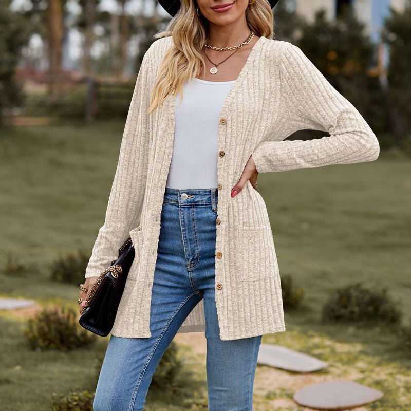 Hanitii Wool pit Solid Color Long Sleeve Women's Cardigan Coat HATP054