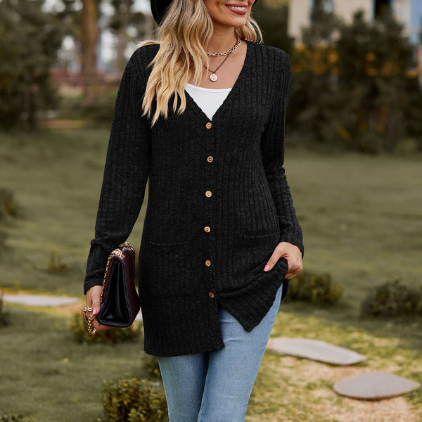 Hanitii Wool pit Solid Color Long Sleeve Women's Cardigan Coat HATP054