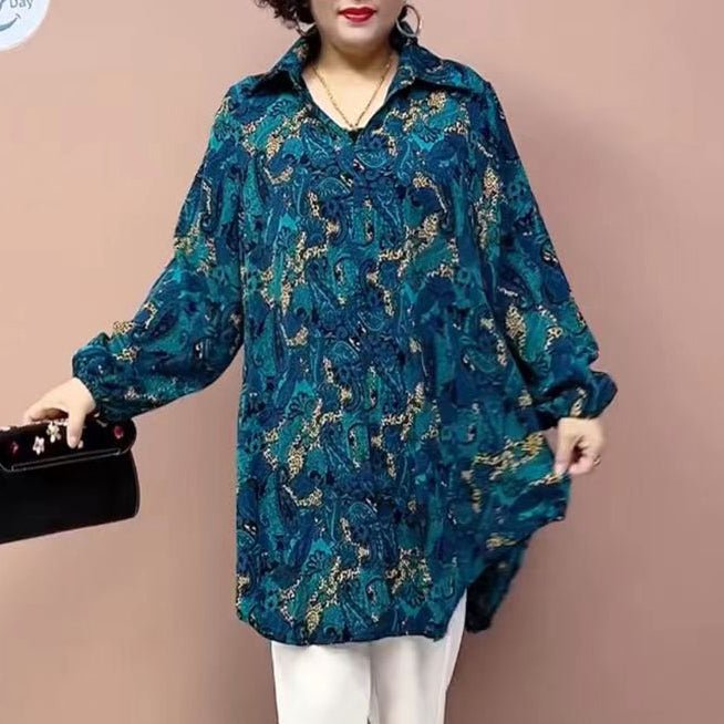 Hanitii 2023 New Style Paisley Loose Blouse Shirts for Women Flower Print Plus Size Sheer Tops HATP017