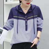 Hanitii 2023 New Style Women Striped Hoodies Long Sleeve Clothes with Hat HATP005