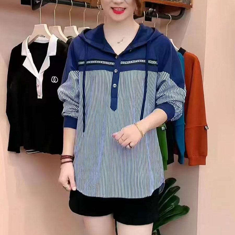 Hanitii 2023 New Style Women Striped Hoodies Long Sleeve Clothes with Hat HATP005