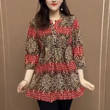 Hanitii 2023 Summer All Over Print Women Blouse Casual Clothes 3/4 Sleeve Paisley Tops HATP030