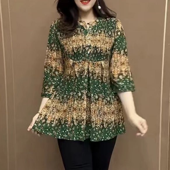 Hanitii 2023 Summer All Over Print Women Blouse Casual Clothes 3/4 Sleeve Paisley Tops HATP030