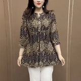 Hanitii 2023 Summer All Over Print Women Blouse Casual Clothes 3/4 Sleeve Paisley Tops HATP030