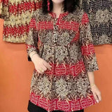 Hanitii 2023 Summer All Over Print Women Blouse Casual Clothes 3/4 Sleeve Paisley Tops HATP030