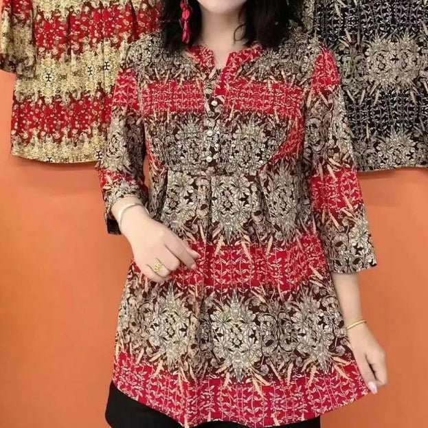 Hanitii 2023 Summer All Over Print Women Blouse Casual Clothes 3/4 Sleeve Paisley Tops HATP030