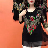 Haniti Summer Diamond Women Blouse Casual Clothes Sheer Tops HATP041