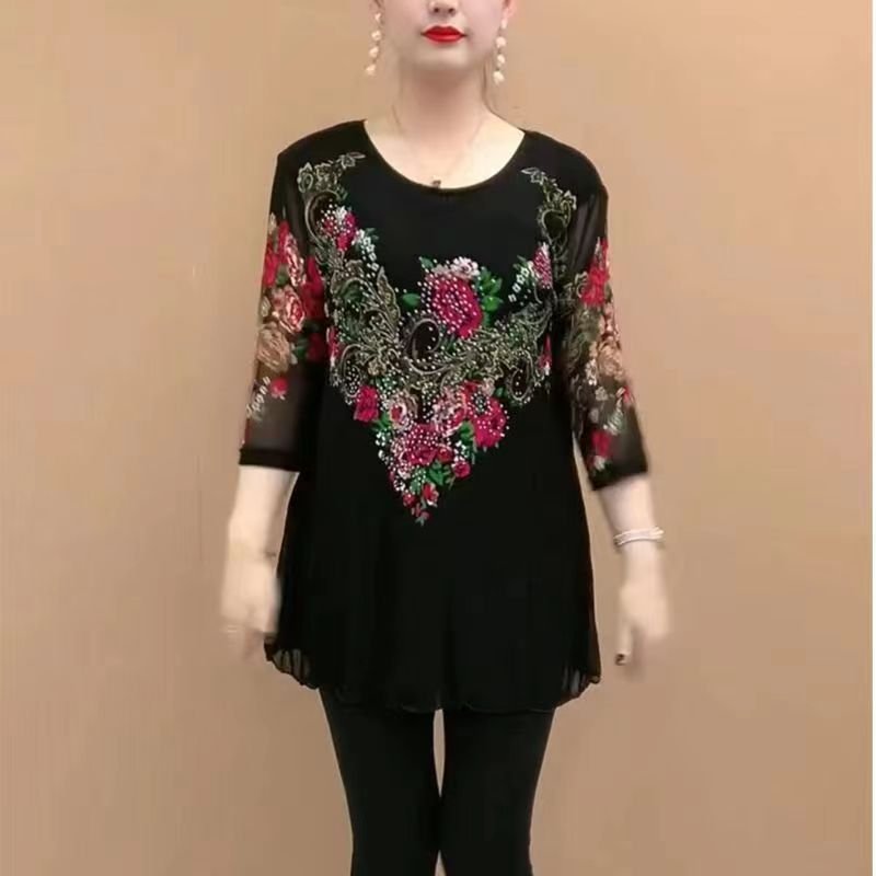 Haniti Summer Diamond Women Blouse Casual Clothes Sheer Tops HATP041