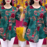 Hanitii 2023 Summer Floral Blouse Short Chiffon Women Clothes Flower Print Tops HATP029