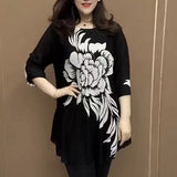 Hanitii 2023 Summer Flower Print Blouse Casual Clothes Round Collar Women's Plus Size Tops HATP040