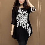 Hanitii 2023 Summer Flower Print Blouse Casual Clothes Round Collar Women's Plus Size Tops HATP040