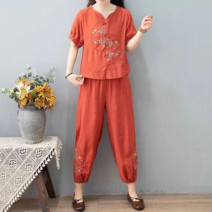 Hanitii 2023 Summer New Style Loose Blouse Suit Embroid Women's Plus Size Embroidering Clothes HASU005