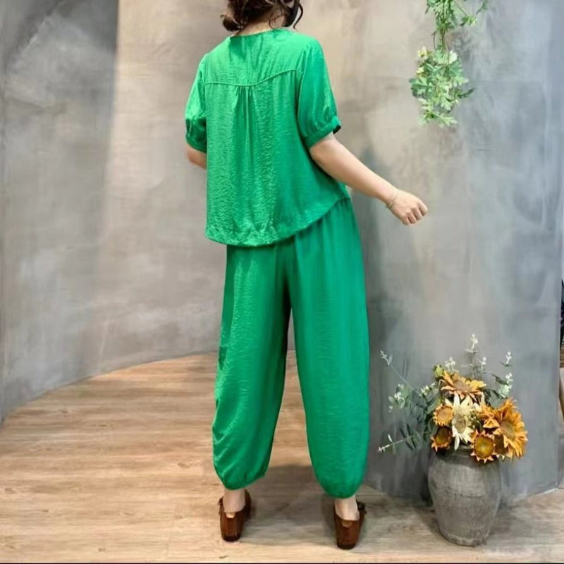 Hanitii 2023 Summer New Style Loose Blouse Suit Embroid Women's Plus Size Embroidering Clothes HASU005