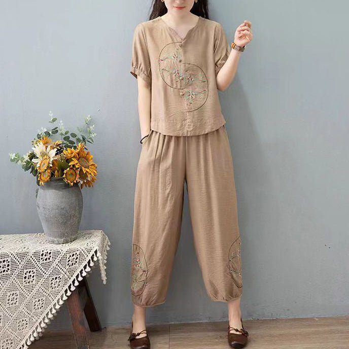 Hanitii 2023 Summer New Style Loose Blouse Suit Embroid Women's Plus Size Embroidering Clothes HASU005