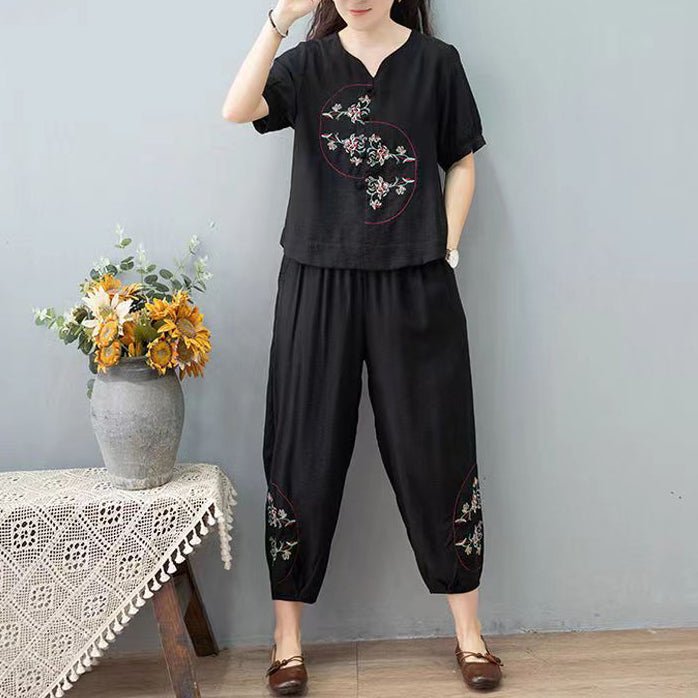 Hanitii 2023 Summer New Style Loose Blouse Suit Embroid Women's Plus Size Embroidering Clothes HASU005