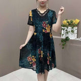 Hanitii Floral Print Dress Short Sleeve Women Clothes HADR007