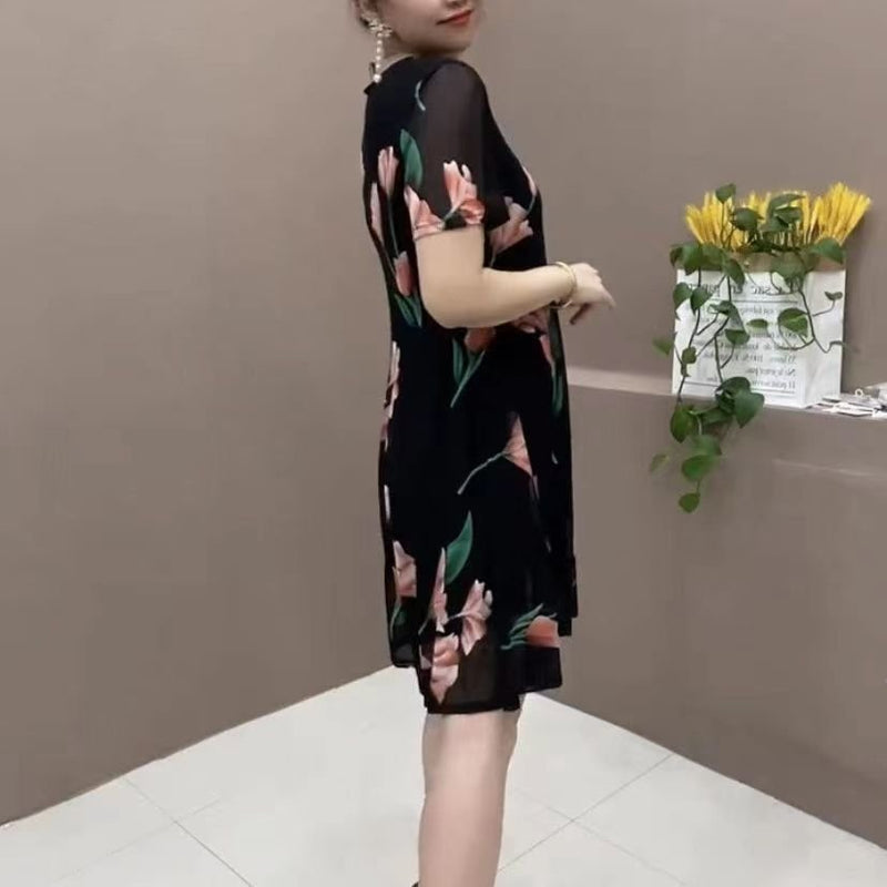 Hanitii Floral Print Dress Short Sleeve Women Clothes HADR007