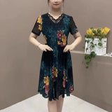 Hanitii Floral Print Dress Short Sleeve Women Clothes HADR007