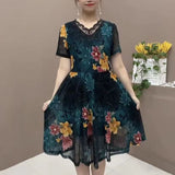 Hanitii Floral Print Dress Short Sleeve Women Clothes HADR007