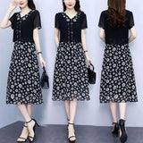 Hanitii Flower Print Chiffon Dress Women's Plus Size Clothes HADR020