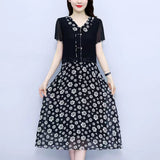 Hanitii Flower Print Chiffon Dress Women's Plus Size Clothes HADR020