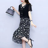 Hanitii Flower Print Chiffon Dress Women's Plus Size Clothes HADR020