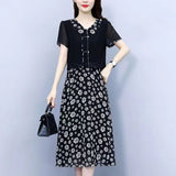 Hanitii Flower Print Chiffon Dress Women's Plus Size Clothes HADR020