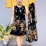 Hanitii Flower Print Women's Plus Size Dress 2 Piece Blouse Suits HADR019