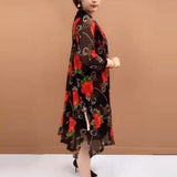 Hanitii Flower Print Women's Plus Size Dress 2 Piece Suits HADR011