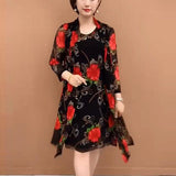 Hanitii Flower Print Women's Plus Size Dress 2 Piece Suits HADR011