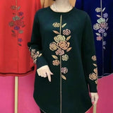 Hanitii Long Sweater Flower Rhinestone Diamond Women Clothes HATP020