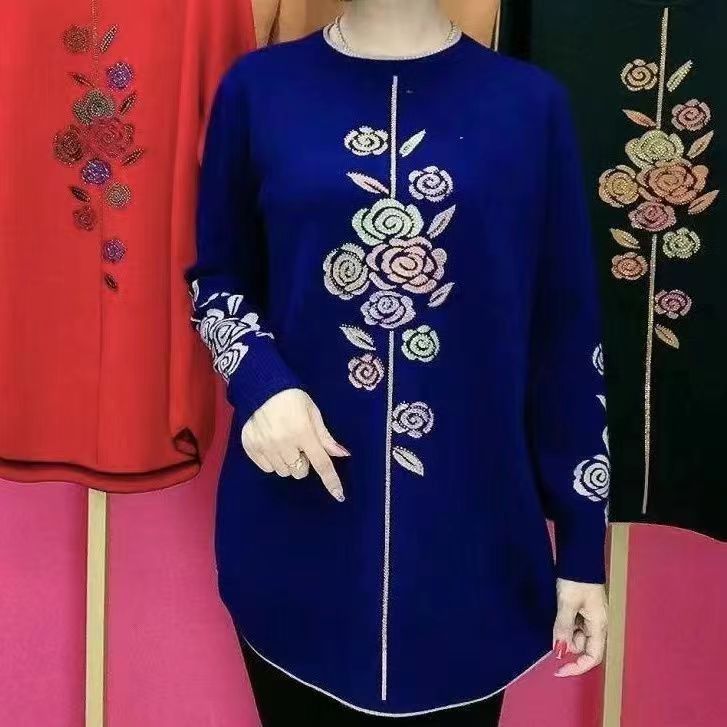 Hanitii Long Sweater Flower Rhinestone Diamond Women Clothes HATP020