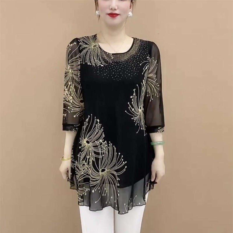 Hanitii Print Blouse Casual Women Clothes sheer Tops HATP031