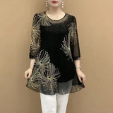 Hanitii Print Blouse Casual Women Clothes sheer Tops HATP031