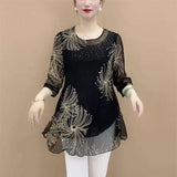 Hanitii Print Blouse Casual Women Clothes sheer Tops HATP031