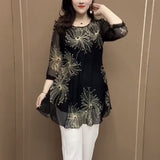 Hanitii Print Blouse Casual Women Clothes sheer Tops HATP031