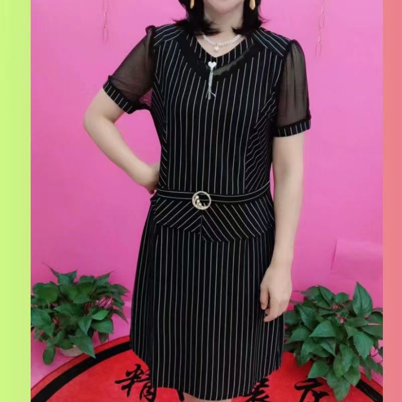 Hanitii Striped Summer Dress Belted Women Clothes HADR021