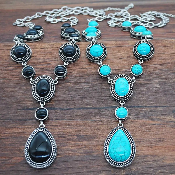 HANITII Waterdrop Shaped Pendant Setting Black Gemstone Turquoise