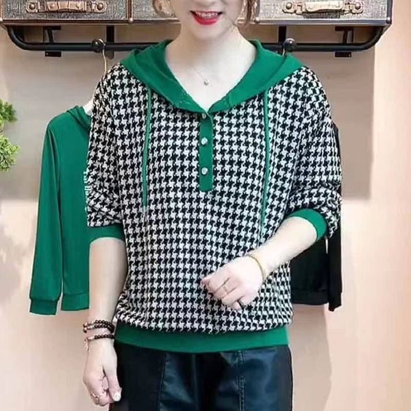 Hanitii Women Plaid Hoodies Long Sleeve Clothes with Hat HATP004