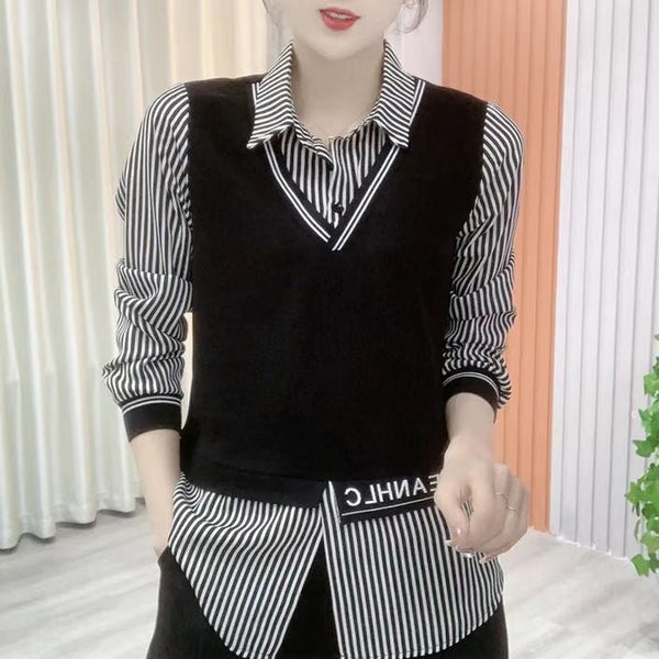 Hanitii Women Striped Shirt Casual Long Sleeve Clothes HATP011