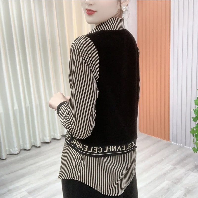 Hanitii Women Striped Shirt Casual Long Sleeve Clothes HATP011